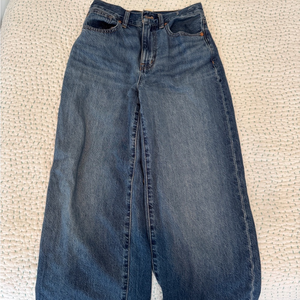 Madewell Wide Leg Flare Jeans in Medium Blue Denim